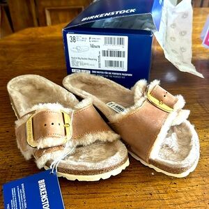 BIRKENSTOCK Madrid Big Buckle Shearling in Cognac Colored Oiled Leather